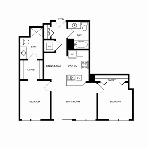 Floor plan for 2 beds, 2 baths, 928 sqft